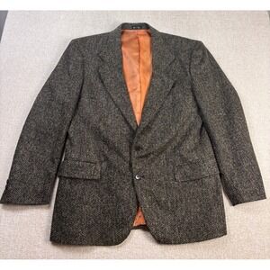 J. Riggins Mens 44R Herringbone Blazer Brown Tweed Two Button Sport Coat Vintage